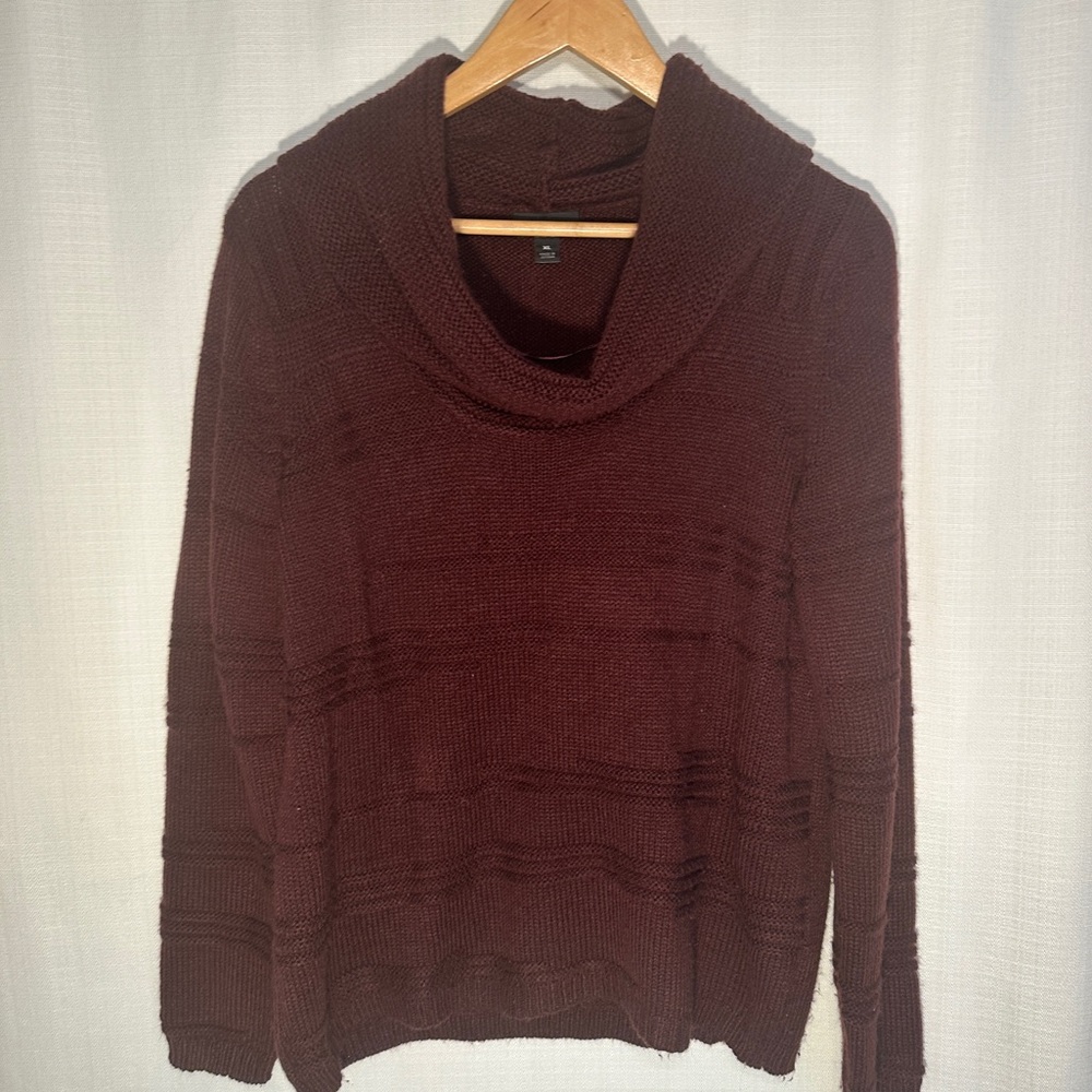 Worthington Maroon Textured Knit Cowl Neck Sweater Size XL